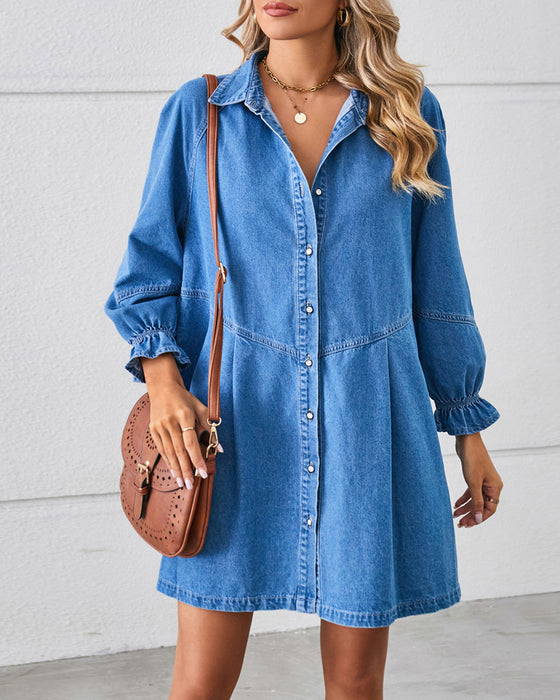 Sukienka Denim Patchwork Długi Rękaw