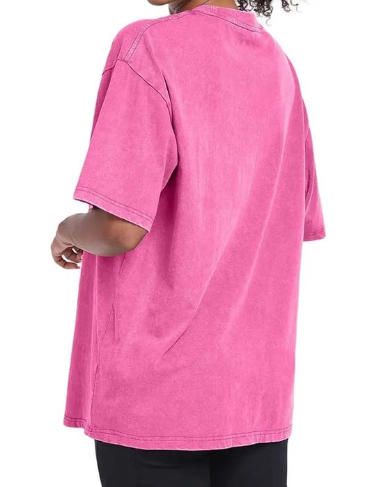 T-Shirt Nadruk Stokrotki Swobodny Postarzany