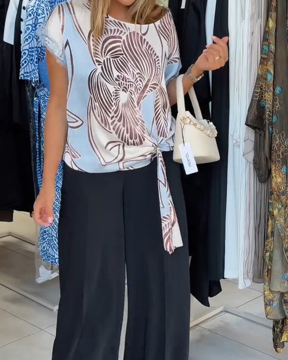 Bluza Z Okrągłym Dekoltem Sznurowany Nieregularny