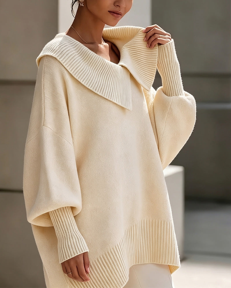 Sweter Nieregularny Klapy Jednokolorowy