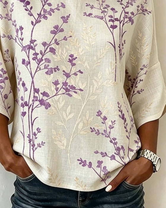 Bluzka Okrągły Dekolt Patchwork Luźny