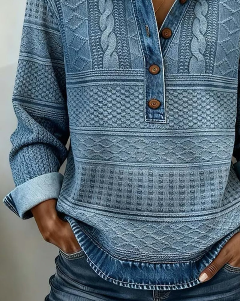 Sweter Modny Pół Guzik Klapa