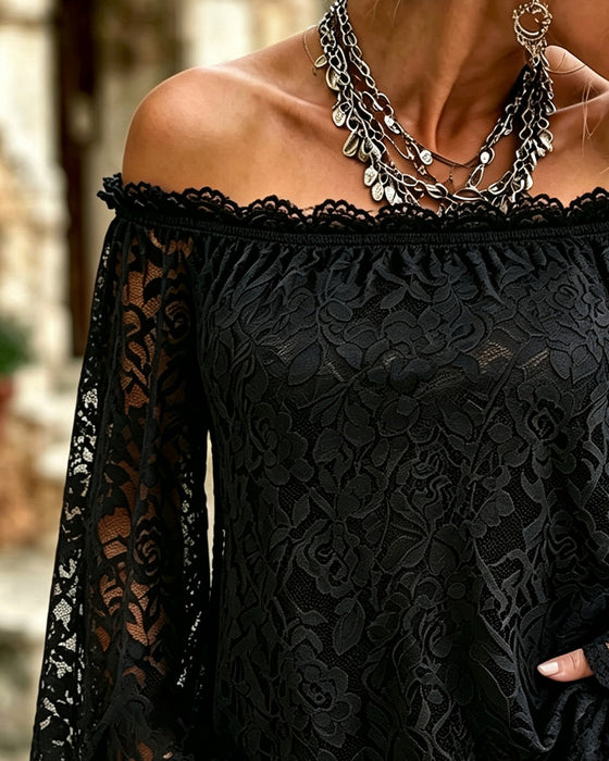 Top Off-Shoulder Koronka Patchwork Luźny