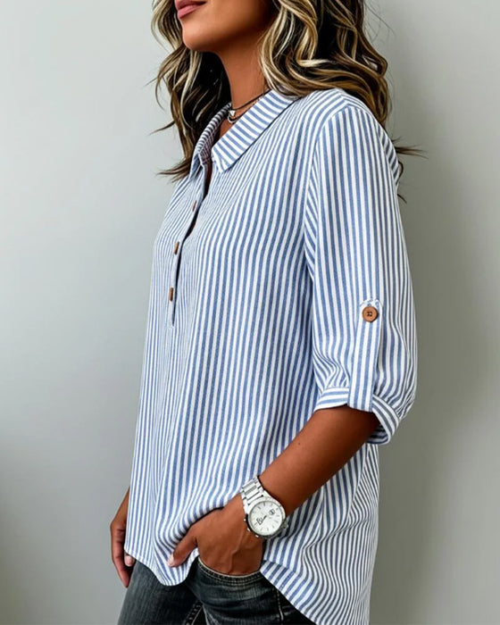 Bluzka Swobodna W Paski Henley
