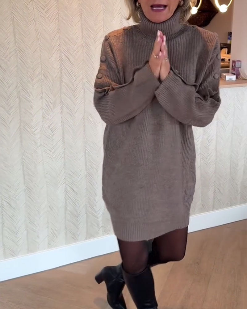 Modna Swetrowa Sukienka Z Ozdobnym Guzikiem