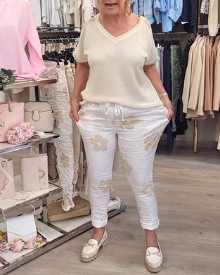 Spodnie casualowe z nadrukiem i ściągaczem