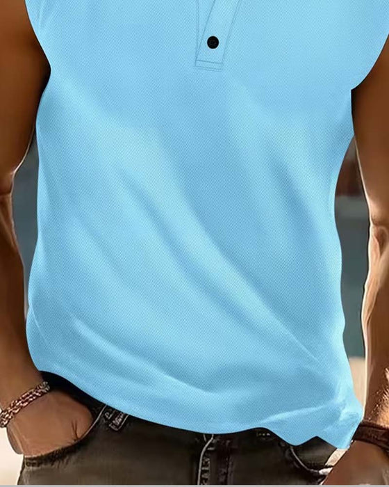 Top Na Ramiączkach Męski Henley Jednokolorowy Sportowy