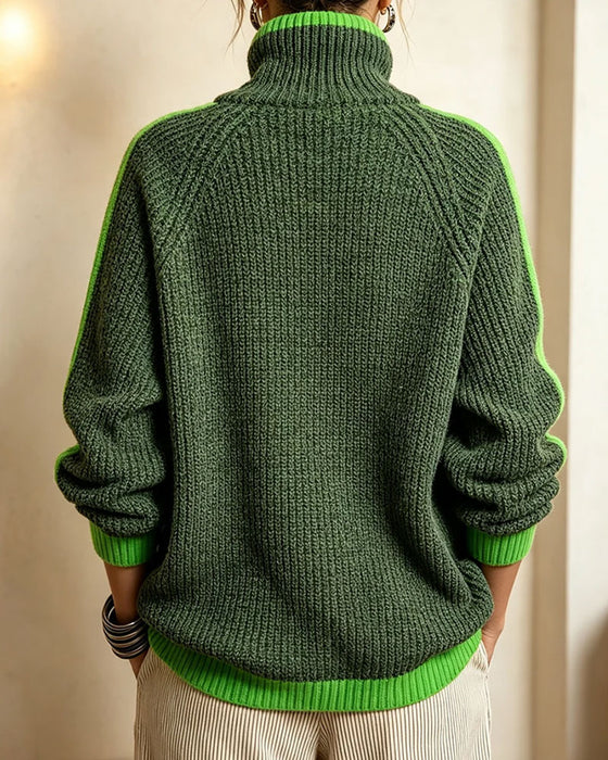 Sweter Turtleneck Kontrast Rękaw Raglan