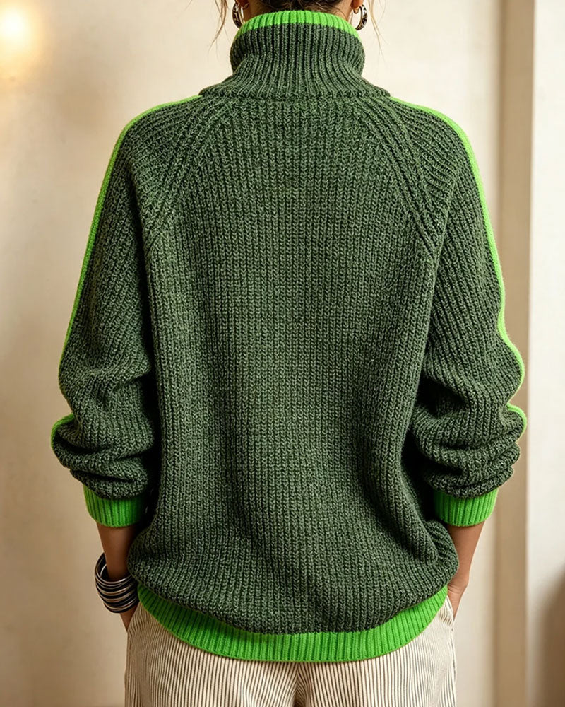 Sweter Turtleneck Kontrast Rękaw Raglan