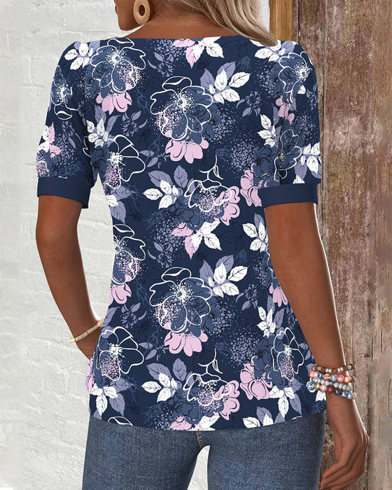 Bluzka Off-Shoulder Krótki Rękaw Drukowany
