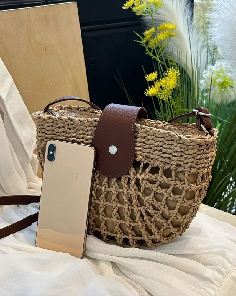 Torba Boho Półokrągły Kształt Ażurowy Słoma