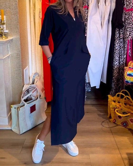 Sukienka kieszonkowa z dekoltem w kształcie litery V