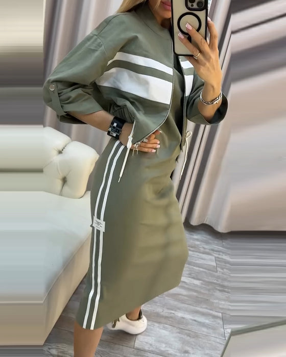 Zestaw casualowa kurtka sukienka bez rękawów