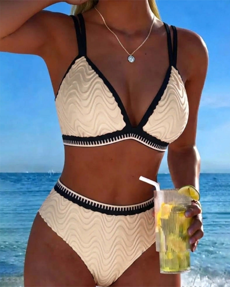 Bikini Blok Kolorów Podwójny Pasek Teksturowany