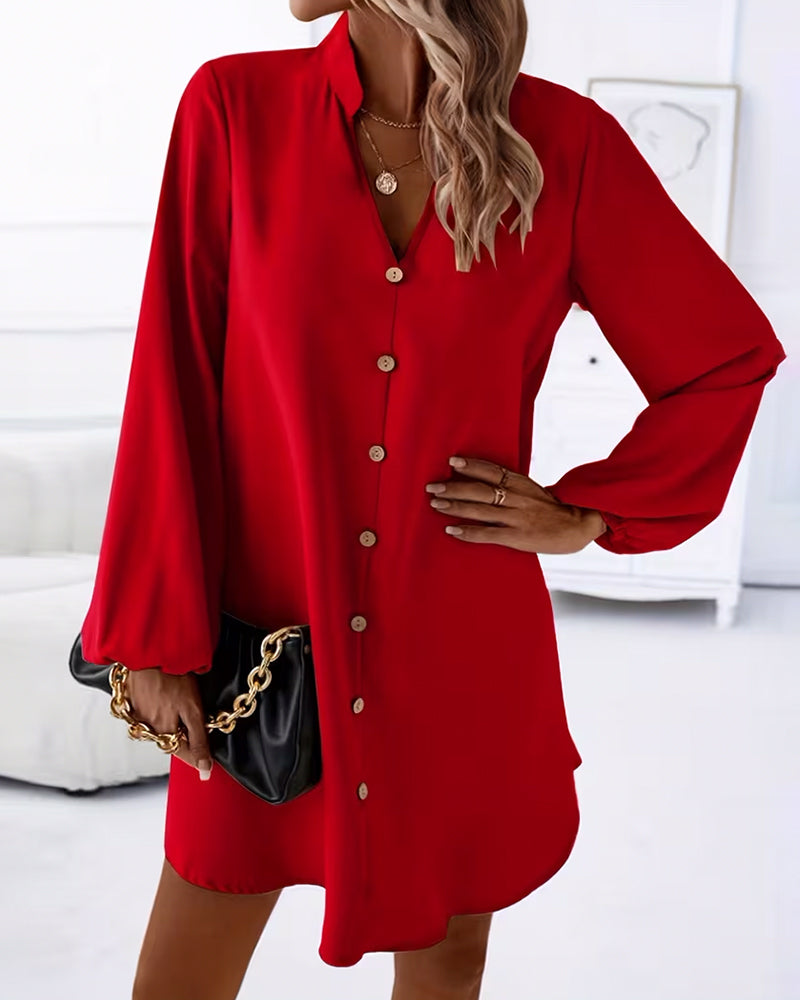 Sukienka Dekolt V Długi Rękaw Jednorzędowa