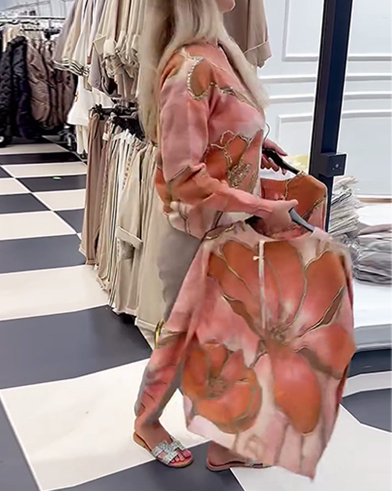 Luźny Sweter z Okrągłym Dekoltem i Wzorem