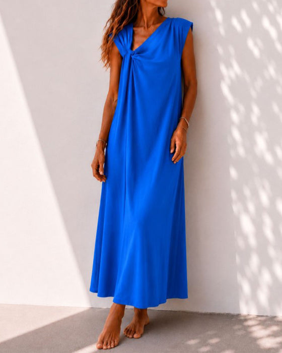 Sukienka Asymetryczny Dekolt Twist Elegancki Maxi