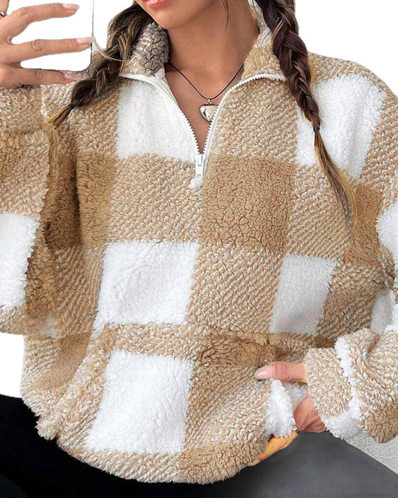 Bluza Half-Zip Stójka W Kratę