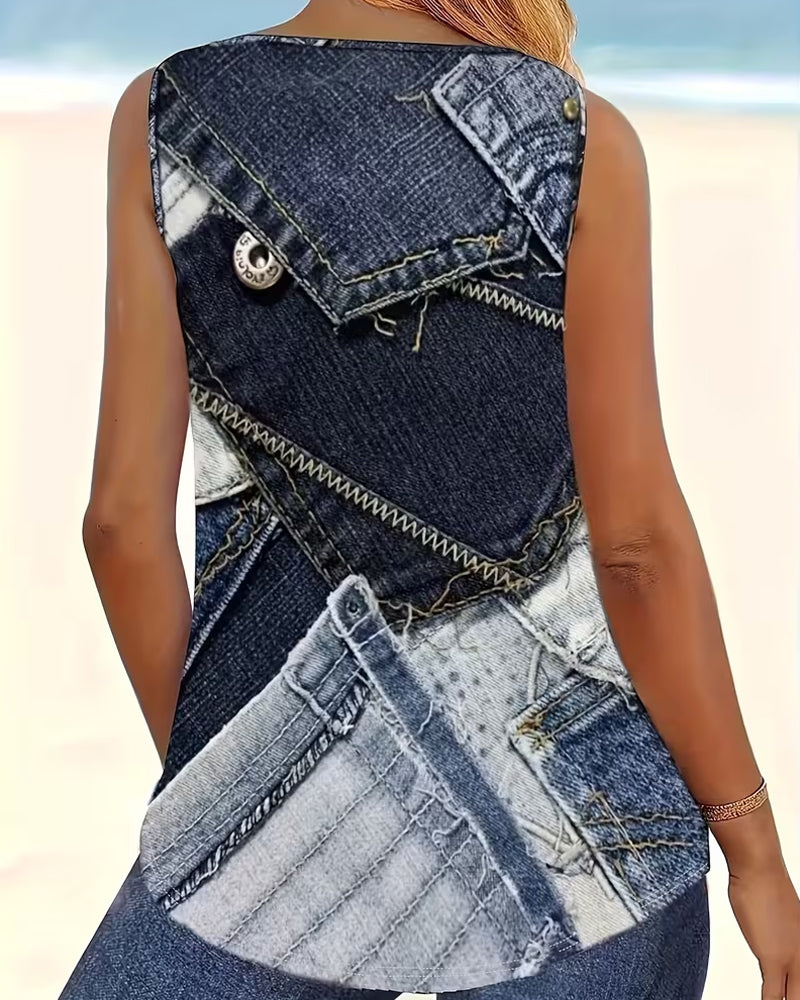 Top Na Ramiączkach Vintage Nadruk