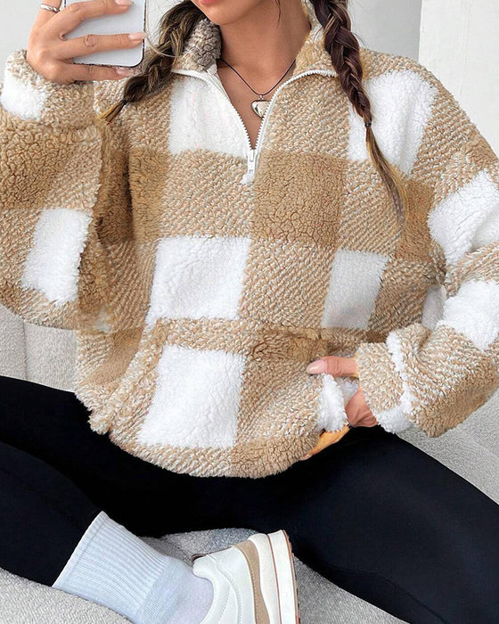 Bluza Half-Zip Stójka W Kratę