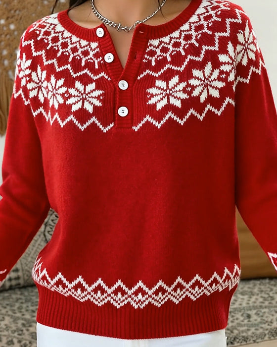 Sweter Śnieżynka Żakard Półotwarty