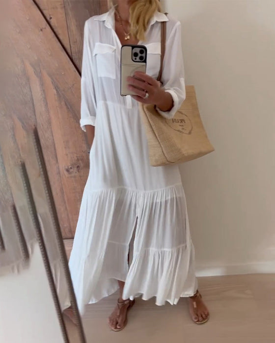 Sukienka na co dzień z guzikami w jednolitym kolorze