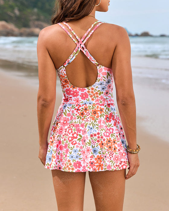 Strój Kąpielowy Marszczony Krzyżowany Jednoczęściowy