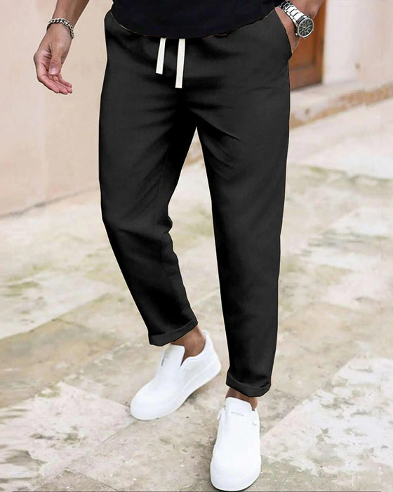 Męskie Spodnie Jednokolorowe Ściągacz Slim Fit Skrócone