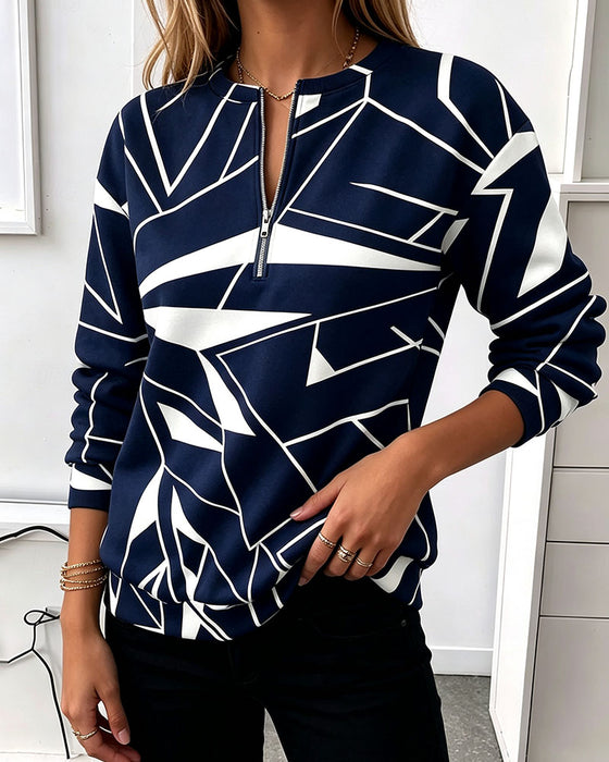 Sweatshirt Swobodny Zamek Błyskawiczny Długi Rękaw