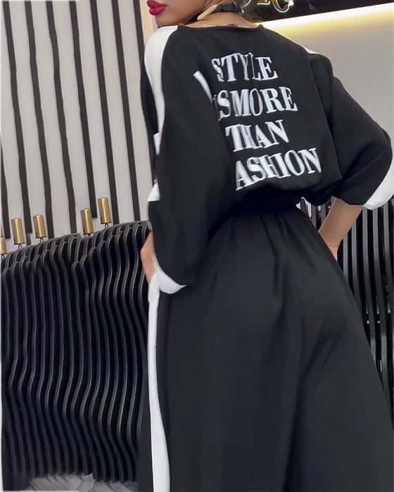 Garnitur V-Neck Nieregularne Luźne Spodnie