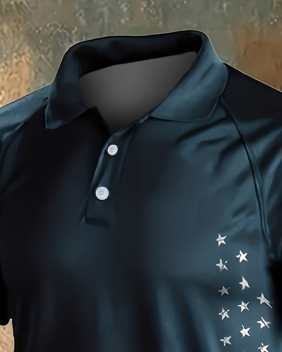 T-Shirt Kołnierzyk Gwiazdy I Paski Krótki Rękaw