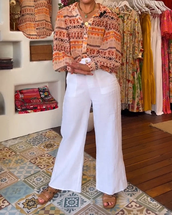 Koszula z guzikami i nadrukiem w stylu retro