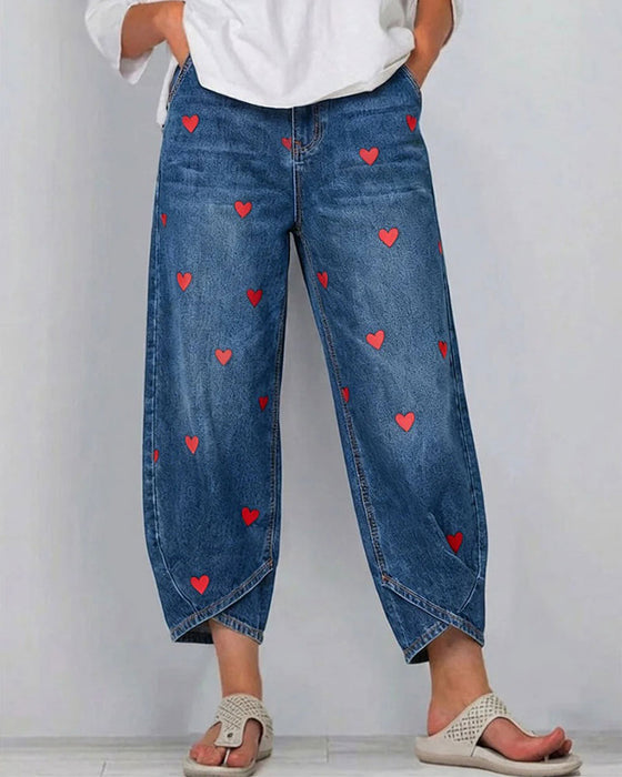 Spodnie Serce Nadruk Denim Kostka