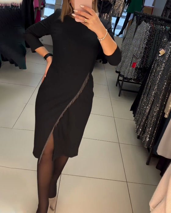 Rozcięta sukienka z okrągłym dekoltem