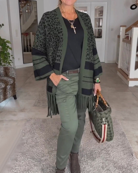 Kardigan z długim rękawem i nadrukiem w panterkę