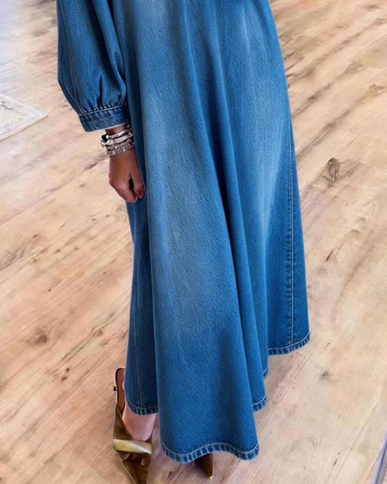 Sukienka Denim Koszula Styl Maxi