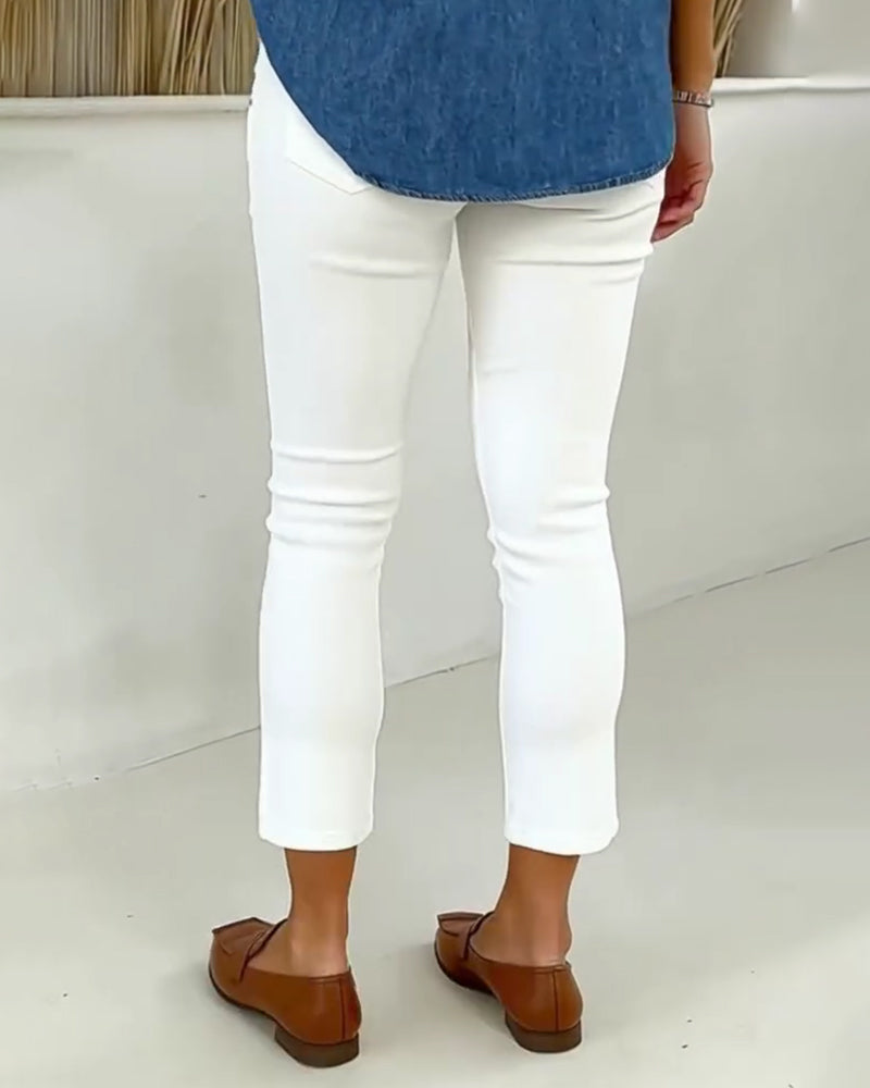 Spodnie Wysoki Stan Slim-Fit Skrócone
