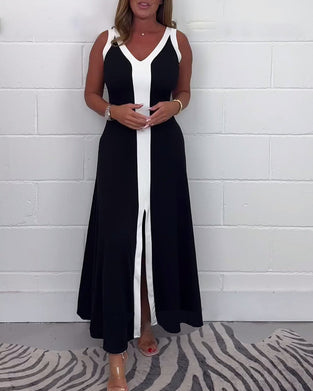 Sukienka bez rękawów z rozcięciem w bloki kolorów