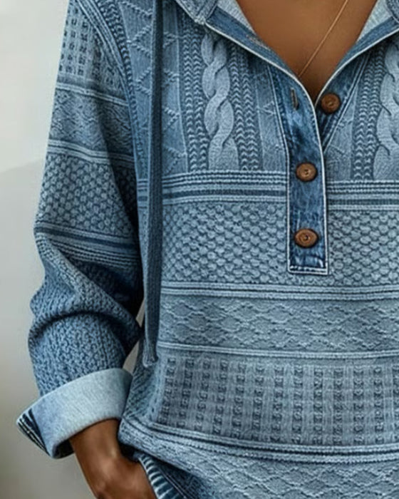 Bluza Z Kapturem Z Dżinsu Z Wzorem Warkocza I Detalami Patchwork