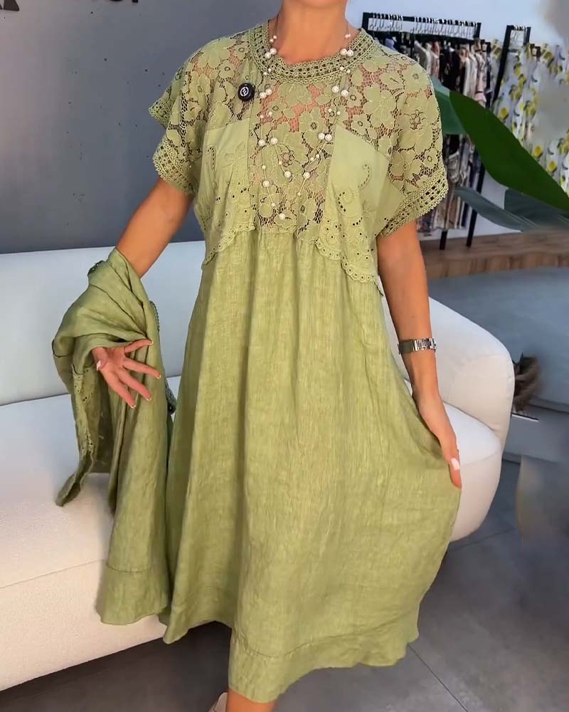 Sukienka Elegancka Koronkowe-Wykończenie Patchwork Maxi