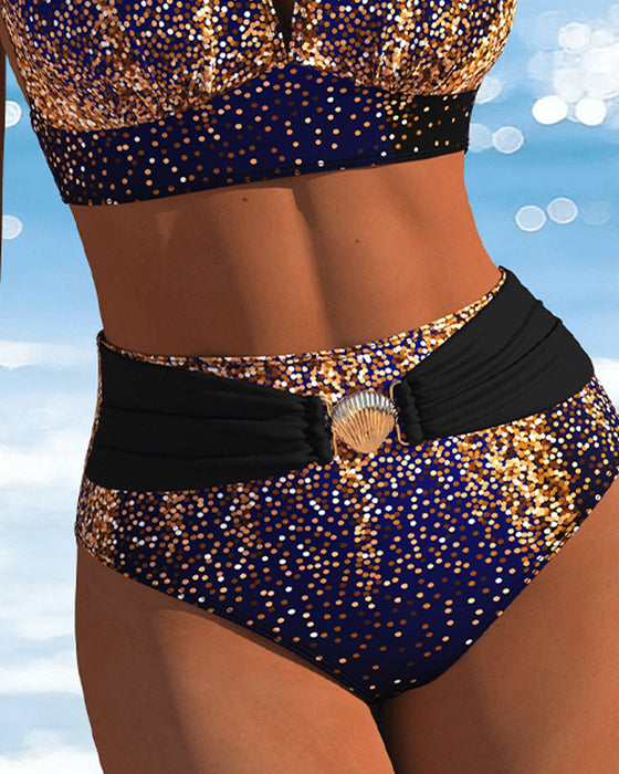Bikini Halter Złoto Połysk Wysoki Stan