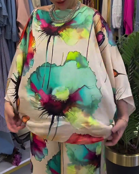 Zestaw z rękawami 3/4 na jedno ramię z motywem lotosu