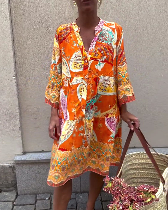 Sukienka Boho Z Modnym Nadrukiem
