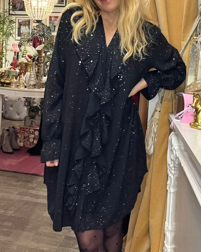 Sukienka Luźny Falbana Wykończenie Cekiny