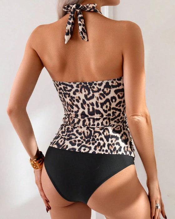 Strój Kąpielowy Halter Leopard Print Trójkąt Dwuczęściowy