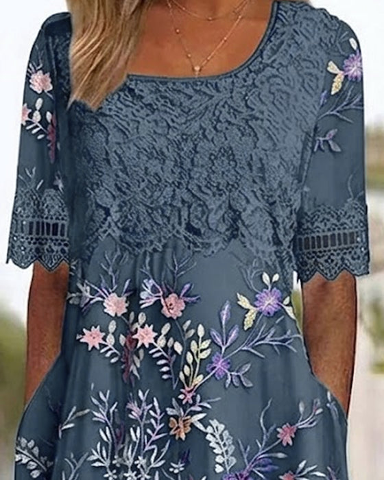 Sukienka Koronka Kwiatowy Patchwork Linia A