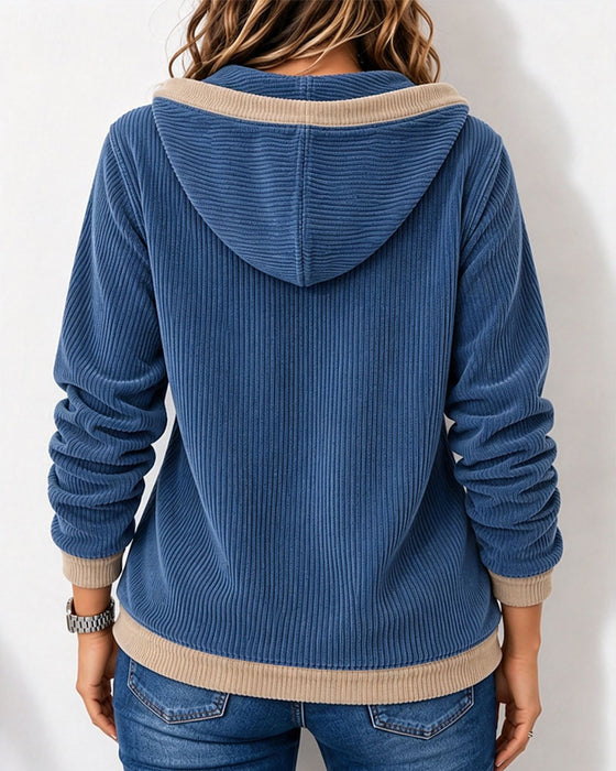 Sweatshirt Sztruks Wiązany Z Kapturem