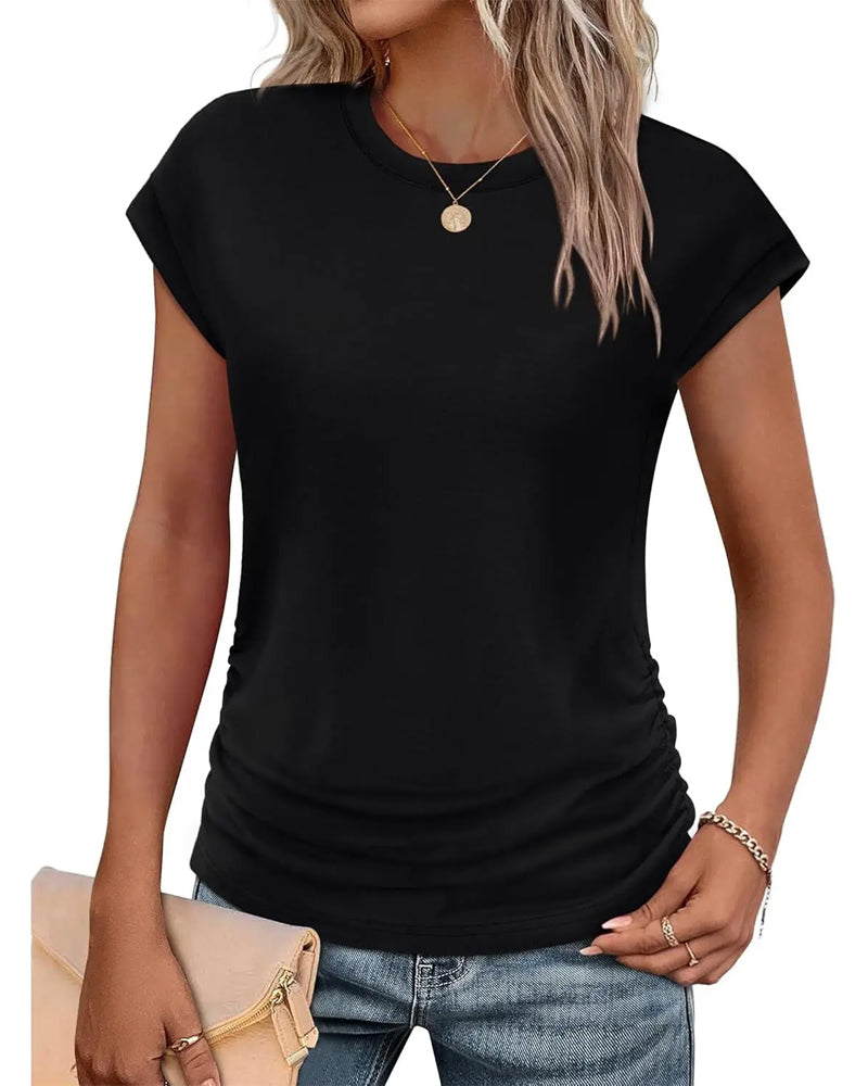 T-Shirt Bok Marszczenie Krótki Rękaw