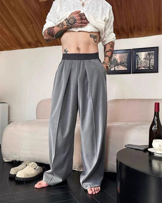 Spodnie Blok Koloru Elastyczny Stan Casual
