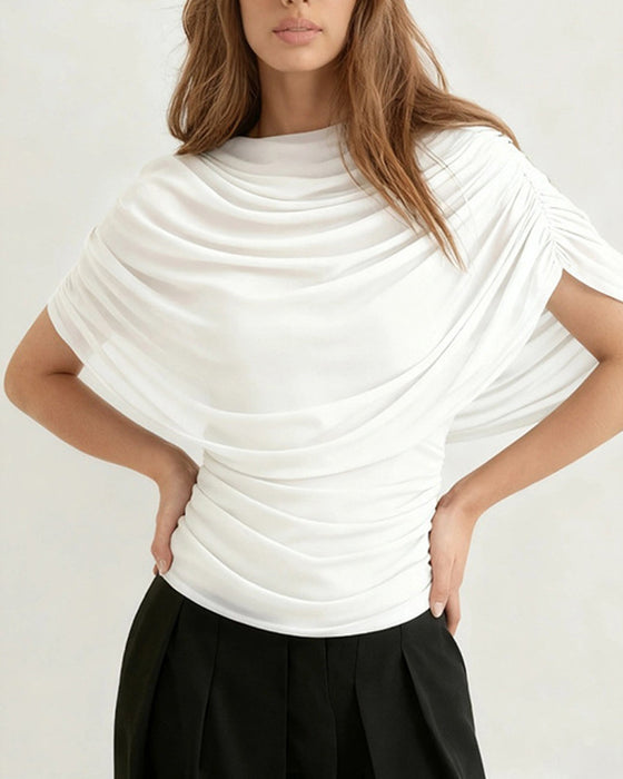Bluzka Mesh Szal Szyja Drapowany Slim Fit